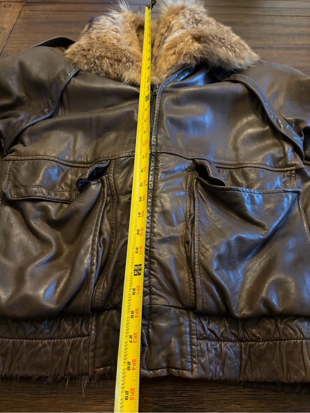 Vintage Zinman Furs Brown Leather Jacket Coyote Fur Lined Collar Coat - Picture 8 of 9